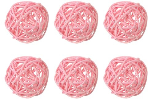 QUARKZMAN 6 Stück Rattan Deko Kugeln, 60 mm Dekokugel Wicker Rattan Ball Wellensittich Spielzeug Vogelspielzeug Hochzeitsfeier Mittelstücke Hausdekoration, Rosa