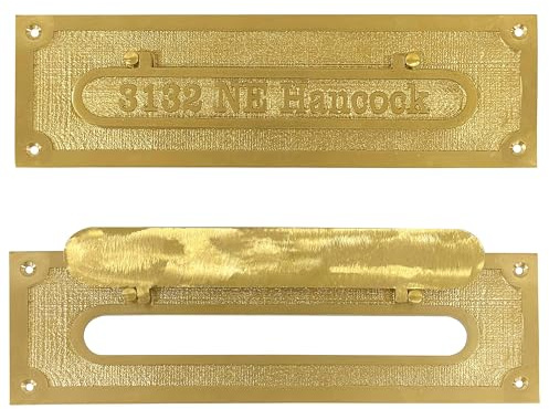 Custom Brass Address Plaque – Personalized House Number Sign with Street Name – Weatherproof Metal Door or Wall Plate – Hancock Design – Classic Gold Finish (Brass 35x10cm)