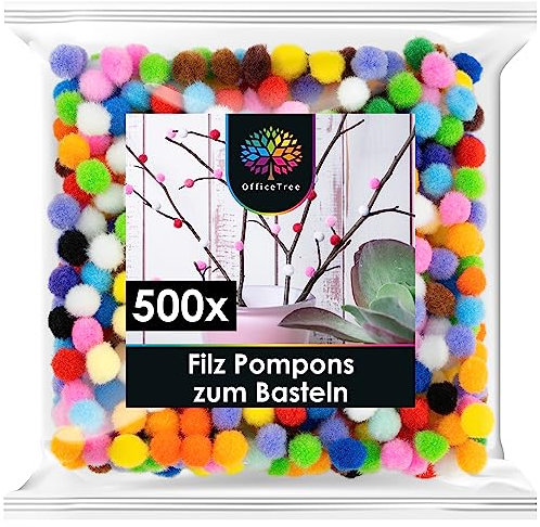 OfficeTree 500 Bunte Pompons zum Basteln 10mm - Filzkugeln Bunt Klein - Mini Pompons Bunt - Pompoms zum Basteln für Kinder und Erwachsene - Dekorieren Verzieren Nähen DIY