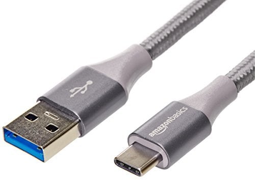 Amazon Basics Cable USB-C a USB-A 3.1 Gen 2 de nailon trenzado doble (certificado USB-IF), admite alta transferencia de datos de hasta 10 Gbps, 0.9 m/3 pies, Gris oscuro