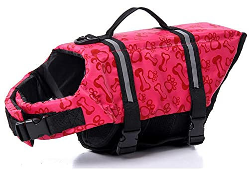Hund Schwimmweste Schwimmen Sicherheitsmantel Schwimmschwimmweste Lebensretter mit Griff für kleinen Hund Welpen großen Hund (Rot Knochen, S)