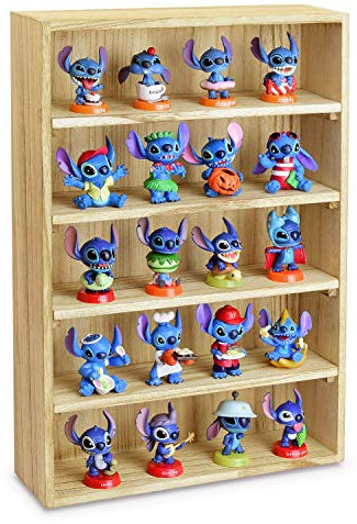 Ikee Design Wooden Wall-Mounted Display Shelves Rack for Collectibles-Figures,Shot Glasses, Spice Can,Cosmetics or Perfume-5 Adjustable Height Shelves,Space-Saving-Oak Color