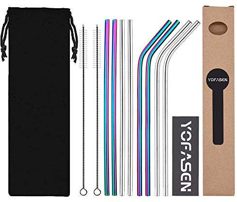 YOFASEN Paille en INOX Réutilisable Pailles Set - Multicolor Métalliques Pailles Pailles en Acier Inoxydable de 8.5 Pouces pour Les Cocktails Smoothies Boissons Chaudes, Style 1