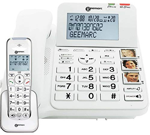 Geemarc Amplidect 295 Combi - Corded Phone + Cordless Phone - Loud Big Button & Amplified Telephone with Caller ID, & Locator Suitable for the Elderly - Hearing Aid Compatible (T-coil)