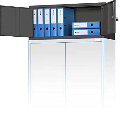Jan Nowak Aktenschrankaufsatz Büroschrank Aufsatz Metall C01L 38x90x40 cm | Schrankaufsatz mit Flügeltüren, zusätzlicher Stauraum für Akten, Ordner, Unterlagen, pulverbeschichteter Stahlkorpus