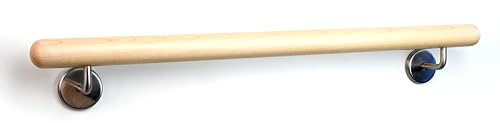 Holz-Handlauf Set mit halbrunden Abschlüssen und Haltern 50-290 cm am Stück (Ahorn, 260 cm)