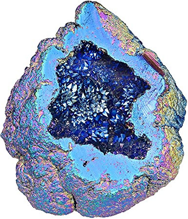 Nupuyai Titan Beschichtet Natürliche Bergkristall Geode Druse Edelstein Kristall Cluster Quarz Geode für Reiki Heilung Haus Feng Shui Deko (100-200g)