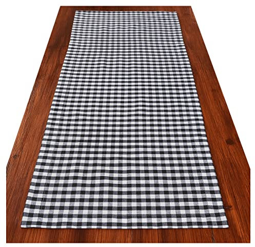 Tischläufer Hannah hochwertige Landhaus-Tischdecke schwarz-weiß kariert | weiche rustikale Tischdeko Karo-Muster | langlebig pflegeleicht Küche & Ferienhaus | Tischband Länge x Breite 140 x 40 cm