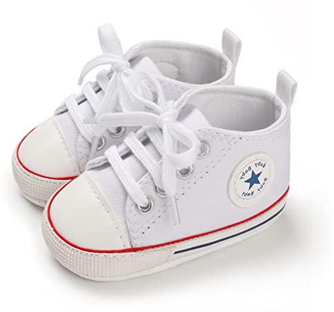SIFANGPING Zapatos de Primeros Pasos niños Zapatos de Lona para niños Suela Blanda Zapatos de Lona Transpirables y Antideslizantes Ligeros para bebé 20 EU Blanco Rojo