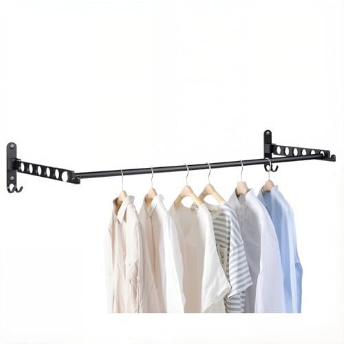 JOLY FANG Wand Kleiderlüfter, Kleiderständer kleiderhaken Klappbar mit Stange, Wandmontage Garderobenhaken für Schlafzimmer Waschküche(Schwarz, 2 Stück + Stange)