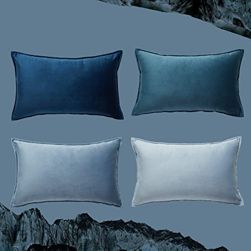 Topfinel Kissenbezug 30x50 blau 4er Set Samt Kinderzimmer deko Kissenbezüge Kissenhülle sofakissen dekokissen Zierkissen Bezug deko für Sofa Schlafzimmer Wohnzimmer Balkon flauschig