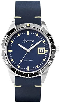 Accurist Dive 42mm Quartz Watch in Blue with Analogue Display, and Blue Leather Strap 72002
