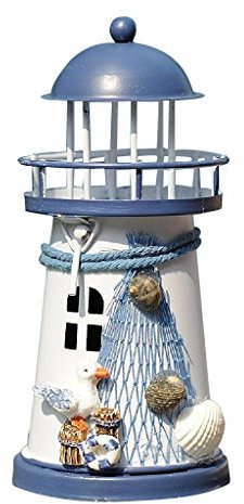 Kerzenhalter aus Schmiedeeisen, nautischer Leuchtturm, 14 cm, Seevögel