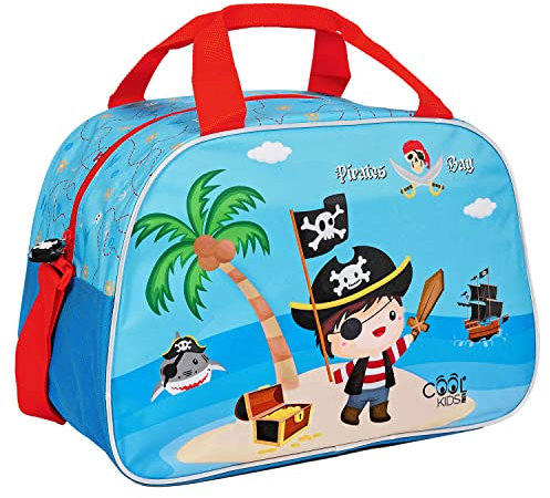 PERLETTI Kinder Sporttasche Blau Kleine Jungen - wasserdichte Schwimmtasche Kleinkind 3 4 5 6 Jahre - Reflektierende Umhängetasche Badetasche Kindergarten Reisen Sport - 28x41x21 cm (Pirat)