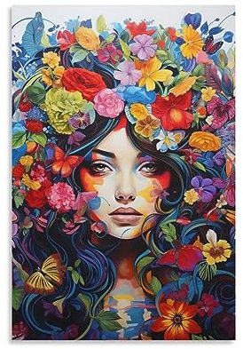 Glam Woman Leinwand Wandkunst für Schlafzimmer Modern Schöne Blumen Wanddekoration Poster für Zimmer Ästhetisch