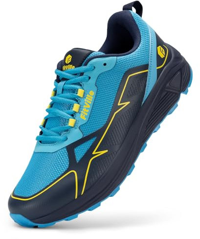 FitVille Scarpe Trail Running Uomo Pianta Larga Sneakers Leggere Scarpe da Corsa su Strada Trekking Sportive Outdoor Blu 42.5 EU X-Larga