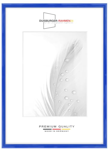 Duisburger-Rahmen24 Cadre photo en bois étroit 50 x 75 cm en Bleu roi clair brillant | Verre synthétique antireflet | Cadre pour affiches | Puzzle | collage DR117