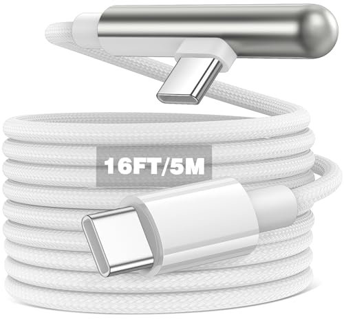 5M 240W Cable USB C a USB C,Cable Tipo C 90 Grados 5A 240W PD Carga Rápida Tipo C Cable para iPhone 15 Pro/15 Plus/15 Pro Max/Samsung Galaxy A15 A34 S24 Pixel 8a 7,para Macbook Air/iPad Pro/Air/Min