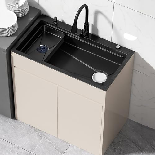 Lavandino per lavanderia da esterno con mobiletto per il bagno, stazione lavamani indipendente Lavandino in ceramica Montaggio rapido per garage, ristorante, lavanderia(68*45*85CM/26.7*17.7*33.4IN)
