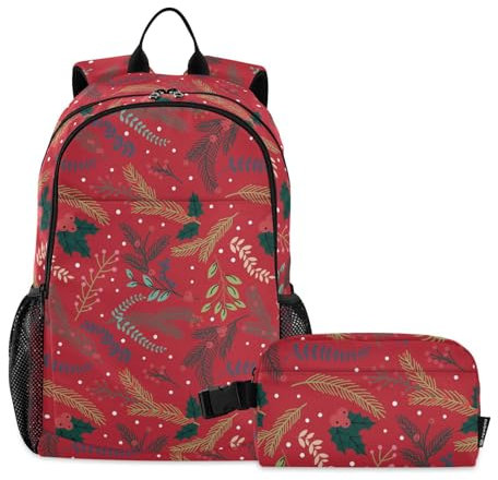 famyily Rote Weihnachts-Rucksäcke für Jungen, mit Lunchbox, Schultasche und Lunchbox, Set für Jungen, Schultasche für Jungen von 9–10 Jahren