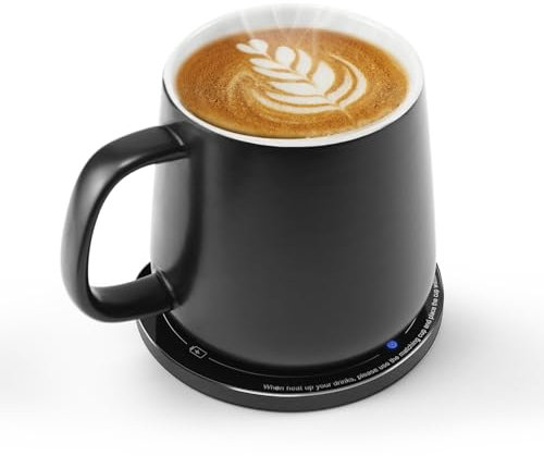 APEKX Self-Heating Ceramic Mug - Stable 130°F Temperature, 15W Wireless Phone Charging, 12.8 fl oz Capacity - USB-C Enabled (Black)