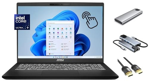 MSI Modern 15 H Copilot Touchscreen Laptop, 15.6 FHD, 16-Core Ultra 9 185H AI Boost NPU, Intel Arc Graphics, 64GB RAM, 2TB SSD, Backlit, Keypad, Webcam, WiFi 6E, Win 11, w/Portable SSD