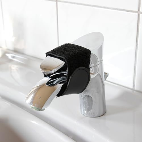 HOBICHT- 2X Kindersicherung Wasserhahn Einhebelmischer elastischer Gurt mit Klettverschluss Anti-Rutsch Silikon Schutz Armatur Kindersicherung Küche Bad kindersicher Sicherheitsschutz (Schwarz, 30)