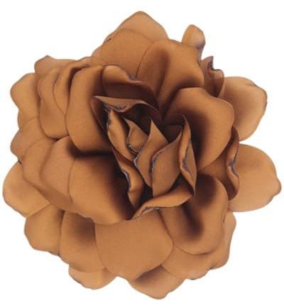 LOZTBUE 1 pièce de broche de fleurs de roses, grande broche de mousseline, pince à cheveux, classique, élégante, faite à la main, de fleurs, appropriée pour le mariage, la fête (Marron clair)