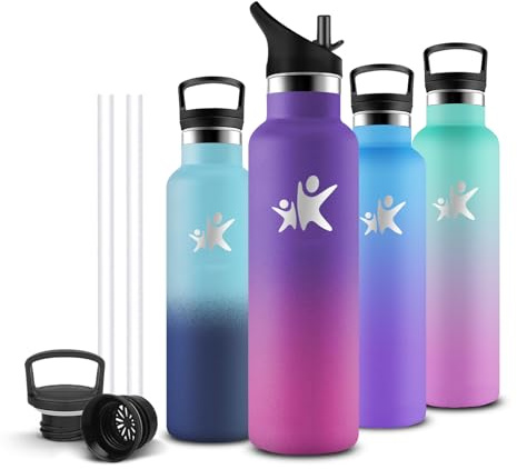 Botella Agua Acero Inoxidable- Botella Termica 0.75 litro- sin BPA- Cantimplora con Pajita- A Prueba de Fugas- Cantimplora Acero Inoxidable- Fácil de limpiar, para Correr, Gym, Deportes
