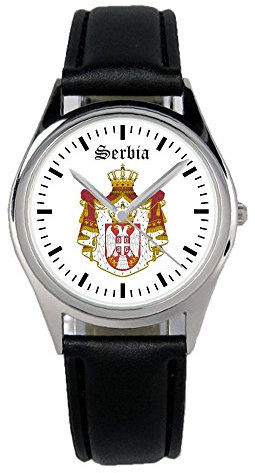 KIESENBERG Armbanduhr Serbien Geschenk Artikel Idee Fan Damen Herren Unisex Analog Quartz Lederarmband Uhr 36mm Durchmesser B-1196