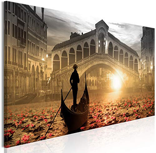 murando - Wandbilder XXL Stadt Venedig 150x50 cm 1 tlg - Wand Deko Vlies Leinwand Bilder Groß Wanddeko Wohnzimmer Schlafzimmer Kunstdrucke Panoramabild - Wasserlilien Blumen Boot Italien
