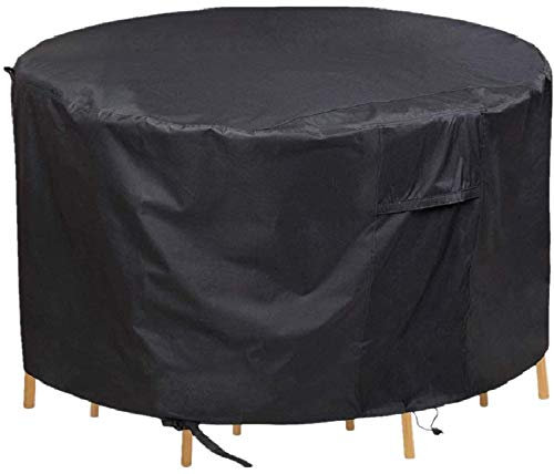 Chusstang Garden Furniture Covers Waterproof, Patio Furniture Table Covers Outdoor Round Table Cover Patio Furniture Cover 420D Heavy Duty Protection Windproof Anti-UV Circular Table Cover (Ø207x90cm)