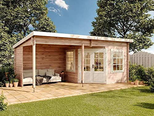 Alpholz Gartenhaus Carl aus Massiv-Holz | Gerätehaus mit 28 mm Wandstärke | Garten Holzhaus mit Imprägnierung (pinie) | Geräteschuppen Größe: 598 x 300 cm | Pultdach