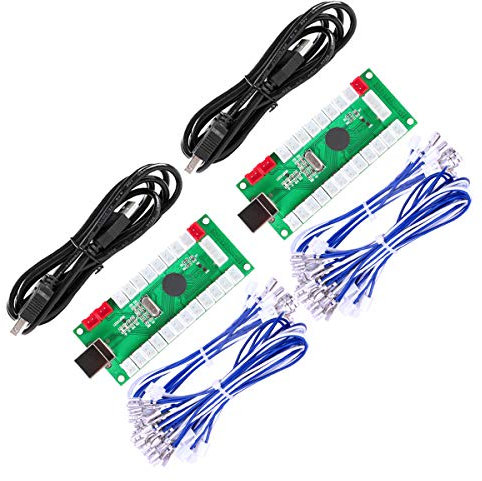 Fosiya Codificatore Arcade USB con Ritardo Zero da PC a Joystick per progetti Windows e Linux, MAME e Raspberry Pi Retropie (2 Player 2Pin Joystick + Happ Style Buttons)