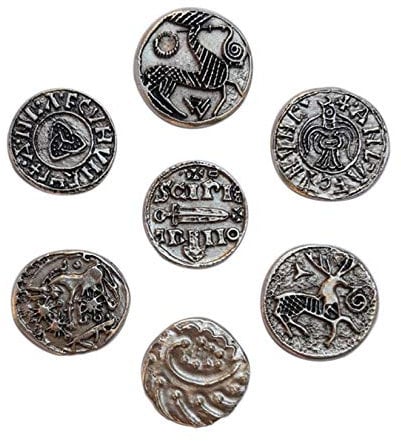 Wikingermünzen Versilbertes Metall. Schatz der Wikinger. Ursprüngliche Geschenk-Gadget-Idee für Fans, Cosplay, Fantasie. Set 7 Reproduktion Vikings Coins