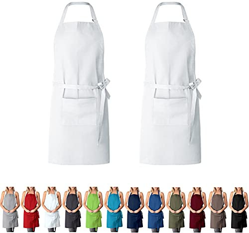 EllaTex DOPPELPACK Damen/Herren/Unisex Schürze Kochschürze Kellnerschürze Bistroschürze Küchenschürze Grillschürze Latzschürze 100% Baumwolle, Farbe: 2er PACK Weiß