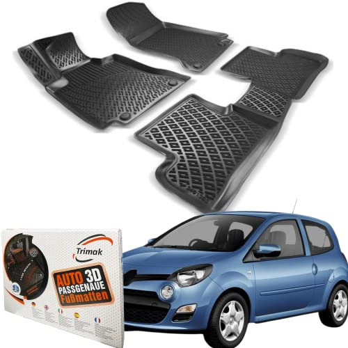 Trimak Passgenau 3D Fussmatten Auto Kompatibel mit Renault Twingo 3.Gen 2014-2023 Auto Zubehör 1. Und 2. Reihe Gummimatten Autos TPE Allwetter Geruchlos rutschfest Vorne und Hinten Schwarz
