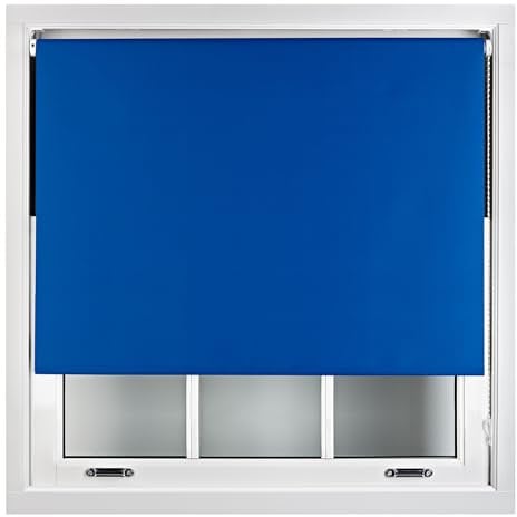 FURNISHED Blackout Roller Blind with Metal Fittings Trimmable Insulated Thermal Fabric Heavy-duty Easy Install Brackets Window Roller Blinds - Blue, 220W x 210H cm