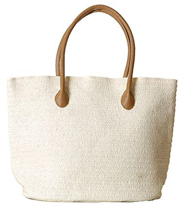 Hixingo Paille Tissé Sac À la Main, Sac de plage d'été en Paille Décontracté pour Femmes en Creux avec Bandoulière Tissée Sac Bandoulière Mode Sac Bandoulière Boho (Blanc,40x34x14cm)