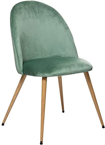 Atmosphera - Chaise Slano - Vert céladon - Velours - Pieds métal Imitation hêtre