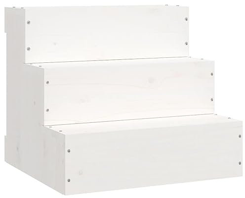 vidaXL Haustiertreppe, Hundetreppe mit Holzrahmen, Katzentreppe mit 3 Stufen, Aufstiegshilfe Treppe Katzen Hunde, Weiß Massivholz Kiefer