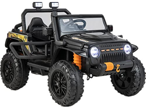 Maxmass 12V Kids Ride on Truck, Battery Powered Electric Vehicle with Parental Remote Control, Music, Lights and Suspension Wheels, Children Off-road Car for 3+ Years Old, Max Weight 100kg (Black)