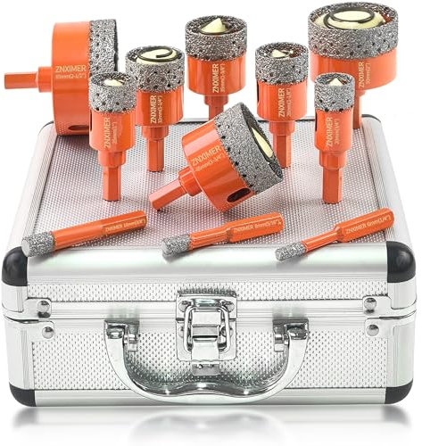 Tile Hole Cutter Set, ZNXIMER Diamond Drill Bits, 11pcs Tile Drill Bits Set 6mm-65mm for Glass, Porcelain Tiles, Ceramic, Granite, Marble, Stone and More Drilling