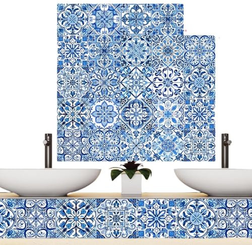 24 Fliesenaufkleber – Wandaufkleber im Portugal-Stil, wasserfester Aufkleber im Portugal-Stil, Wandfliesenzecken für Badezimmer, Küche, abziehen und aufkleben, Backsplash Fliesenkleber
