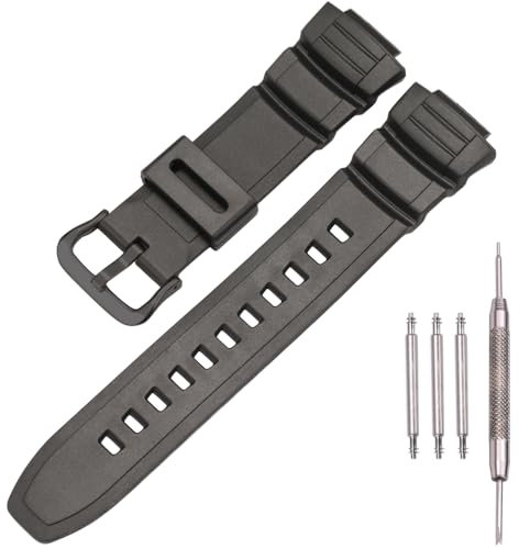 Harz Uhrenarmband Kompatibel mit Casio Herren MCW100H WS220 Sport Wasserdichtes Ersatzarmband Orange Schwarz Armband (Black metal buckle)