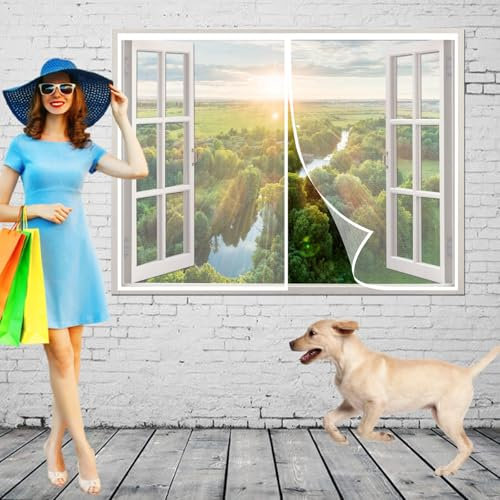 Fliegengitter Wohnwagen Tür 135 x 60 cm Kratzfest Ohne Bohren Stärkere Magnetkraft Selbstklebendes Moskitonetz Fenster für Balkontür, Kellertür Und Terrassentür, Weiß