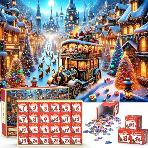 1008pcs Jigsaw Puzzle for Adults, Advent Calendar 2024 Christmas Jigsaw Puzzle, 24 Days Puzzles Xmas Present for Adults, Home Decoration