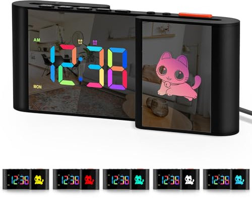 SZELAM Wecker,Digitaler Wecker mit Niedlichem Cartoon,11 Farben Digital Spiegeluhr,10 Farben RGB Cartoon,Wochenanzeige,Automatische Dimm,Zwei Alarme,USB-Anschluss für die Heimdekoration Schreibtisch