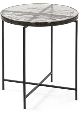 MESA AUXILIAR 46X46X46 VIDRIO RUSTICO/METAL NEGRO