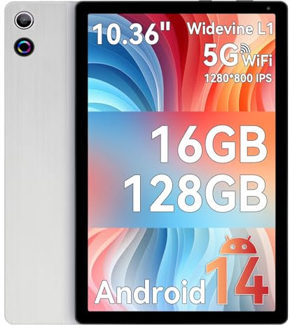 Ainmel Android Tablet, 10,36 pollici con processore Octa-core, 16 GB RAM 128 GB ROM, 1 TB TF Card Expand, 1280 x 800 IPS HD, touch screen 5G/2.4G WiFi, BT 5.0, 5MP + 8MP Dual Camera Tablet PC (argento